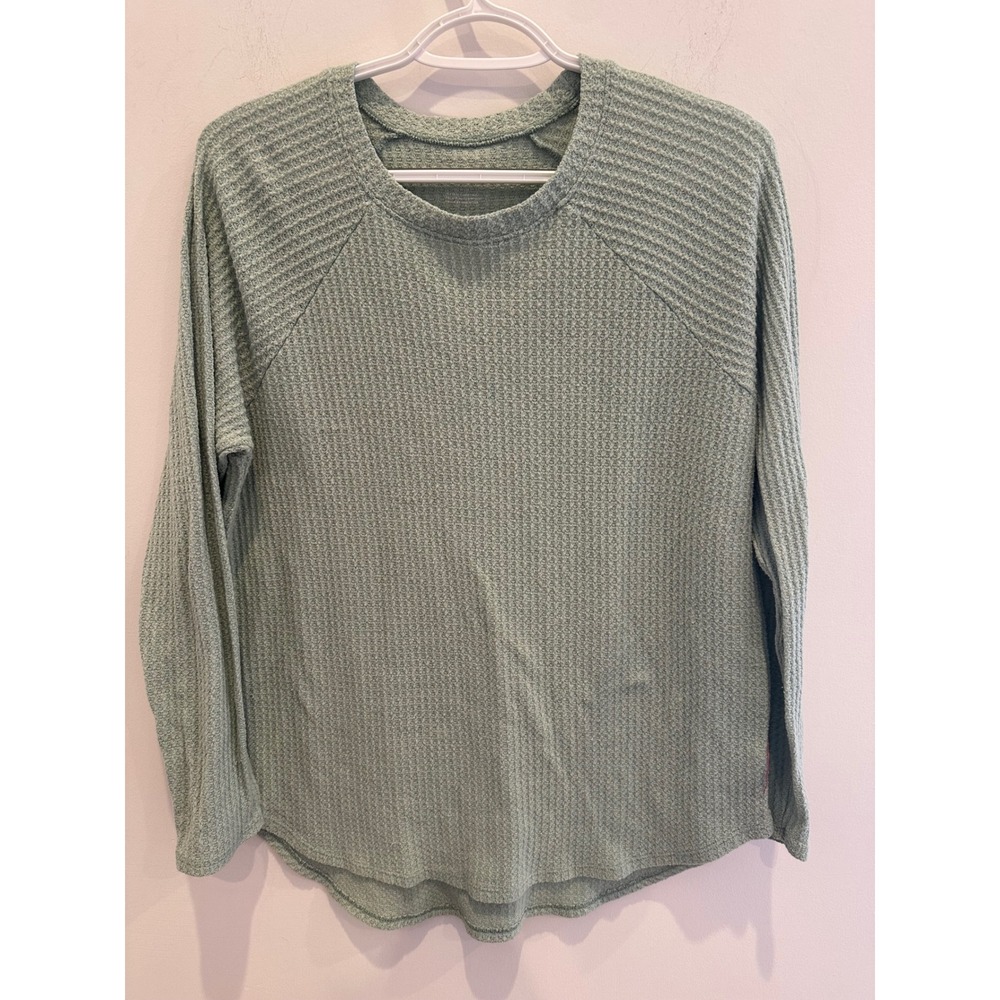 American Eagle Sage Green Waffle Knit Thermal Long Sleeve Top Crew Neck Medium
